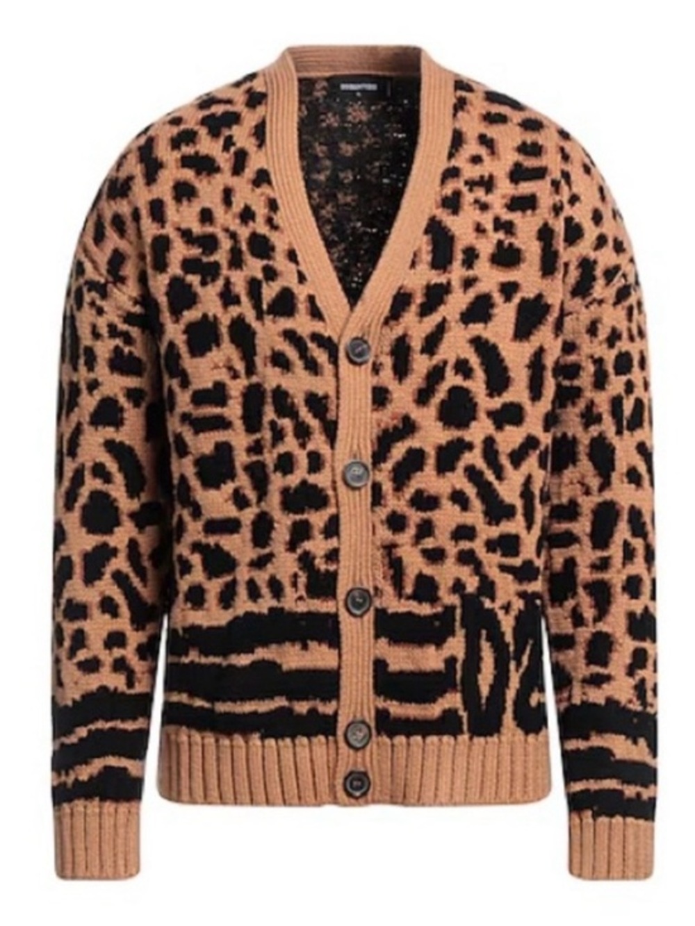 DSQUARED2 Grandpa Sweater Cardigan Leopard PRINT Chunky Knit ITALY Medium